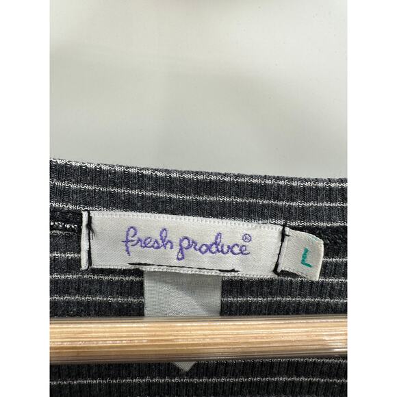 Fresh Produce Womens Shirt Large Gray White Striped V-Neck Long Sleeve Top - Picture 5 of 6